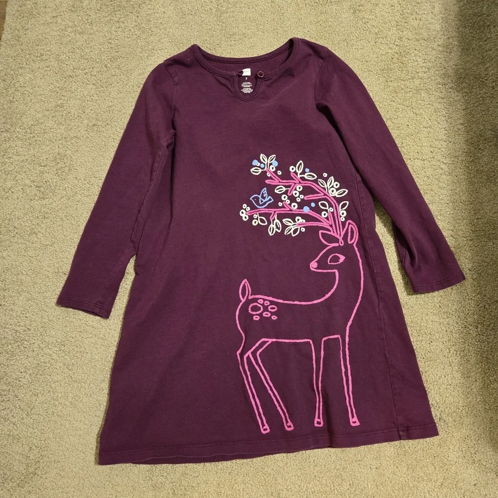 Tea Purple Long Sleeve A-Line Dress With Deer Size 7